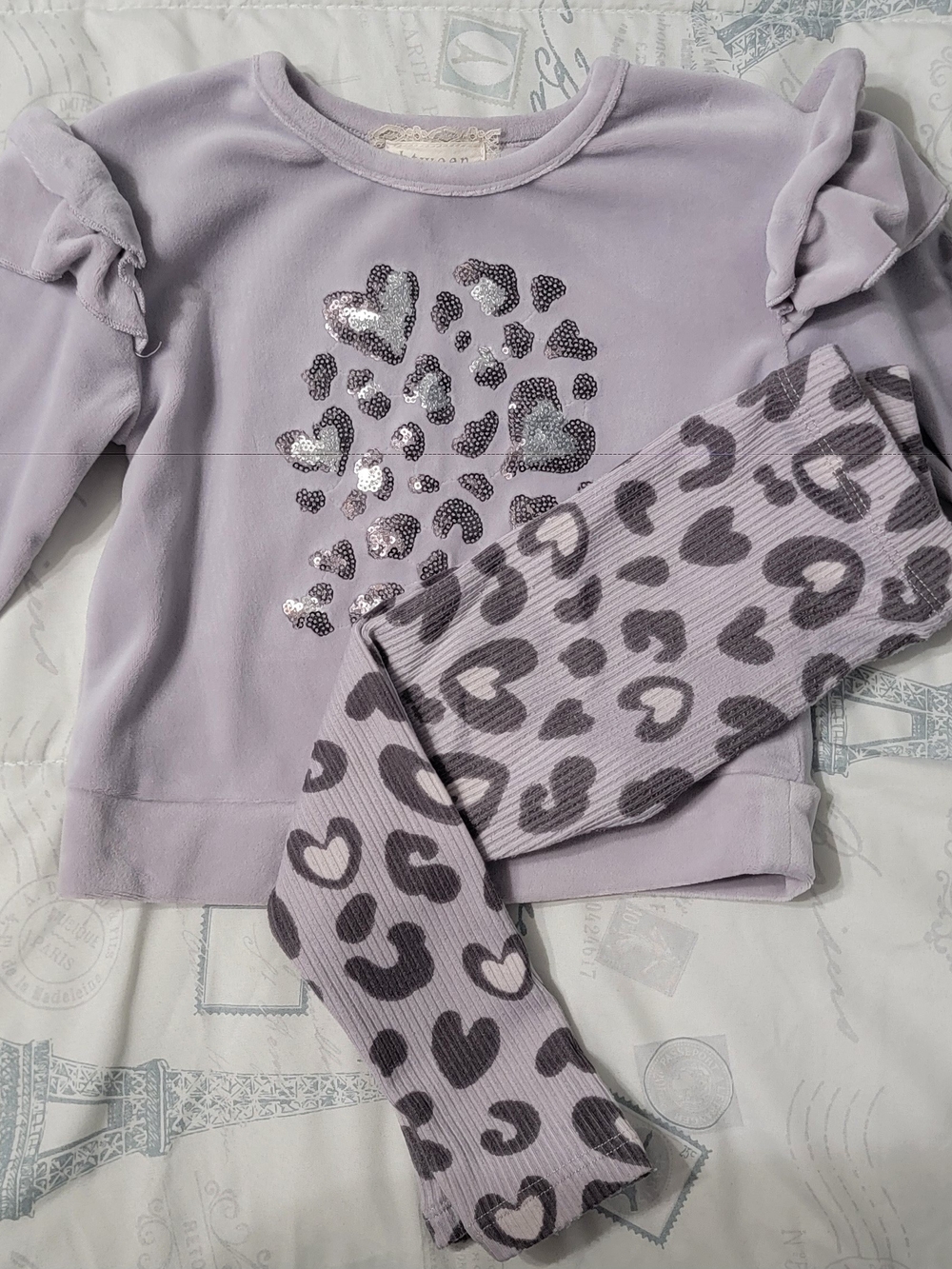 btween Lilac Heart Leopard Kids Matching Set